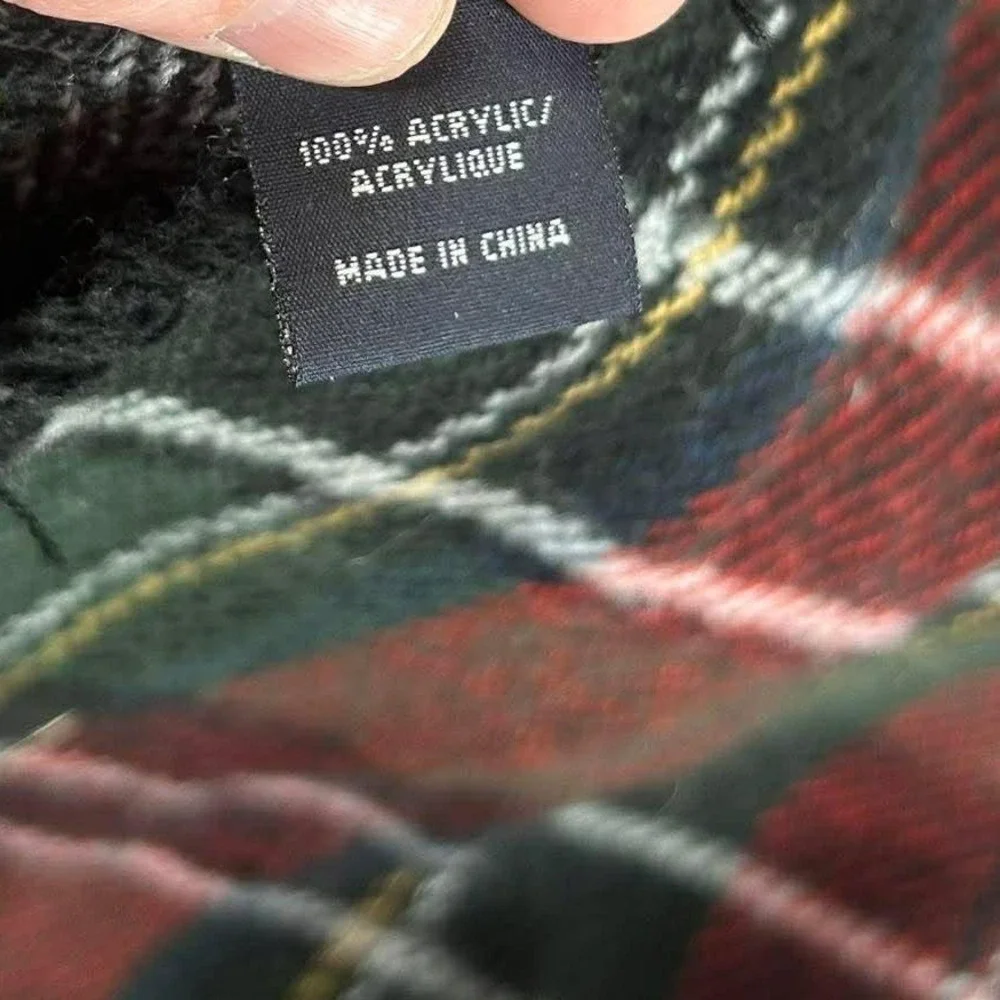 Tommy Hilfiger Scarf Red Green Plaid Fringe Acrylic Unisex‎